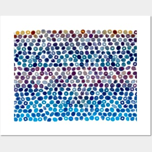 Watercolor Brush Strokes and Splashes Pattern in Cobalt, Violet and Ocher Posters and Art